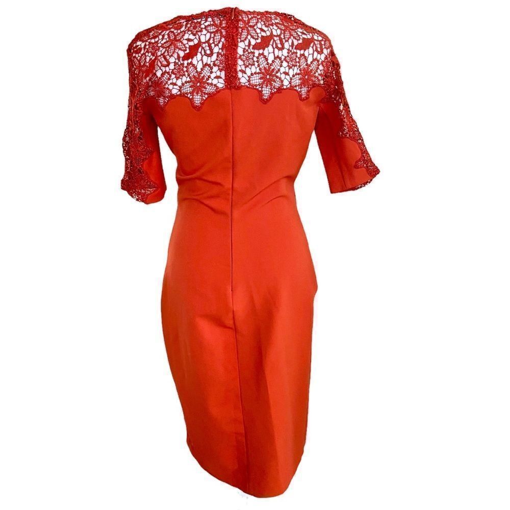 Zara Midi Dress Floral Lace Detail Orange Red Size Small - Picture 5 of 10